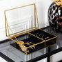 Home Deco Factory Joyero Lounge con Vidrio y Terciopelo, Estructura de Hierro, Color Negro y Oro, 23x16x8 cm