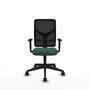 Silla de oficina Motilla con mecanismo Sincro tapizada con Tela color Verde botella y malla color negra. Equipada con lumbar 1D, Brazos 1D y Ruedas 65mm nailon