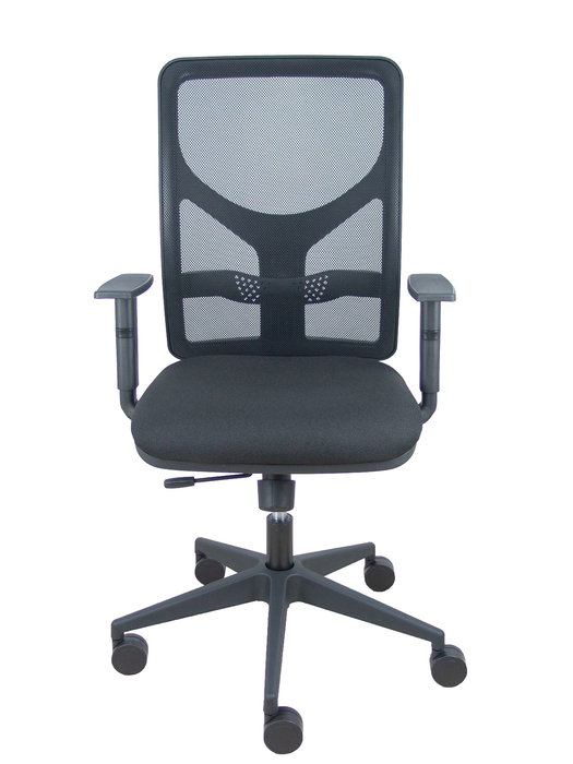 Silla de oficina Motilla con mecanismo Sincro/Traslack tapizada con Tela color Negro. Equipada con lumbar 1D, Brazos 1D y Ruedas 65mm nailon