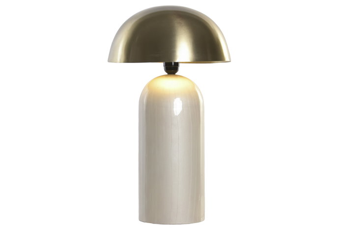 DKD Home Decor - Lámpara de Sobremesa Colección Gllef, Ambiente Glam, Acabado Perlado, Dorado y Beige, Forma Seta, Tipo Bombilla E27, Dimensiones 28x28x50 cm