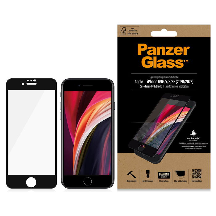 PanzerGlass E2E Protector de Pantalla para iPhone 6/7/8/SE 2020/2022 Negro Vidrio Templado