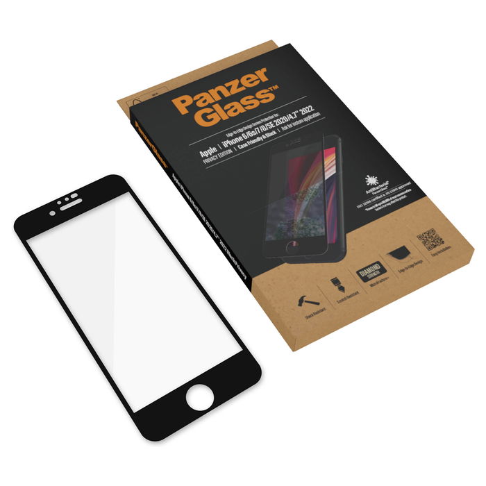PanzerGlass E2E Protector de Pantalla para iPhone 6/7/8/SE 2020/2022 Negro Vidrio Templado
