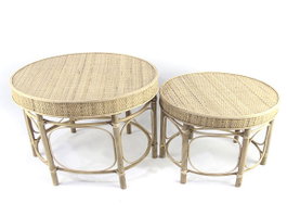 DKD Home Decor Set de 2 Mesitas Auxiliares de Ratán Natural