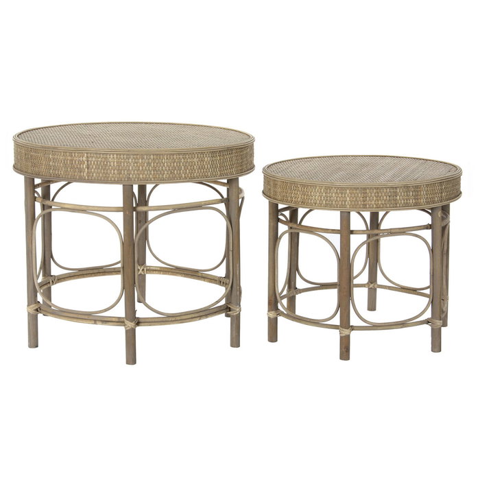 DKD Home Decor Set de 2 Mesitas Auxiliares de Ratán Natural DKD Home Decor Set de 2 Mesitas Auxiliares de Ratán Natural