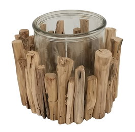 DKD Home Decor Portavelas Madera y Cristal Tronquitos Blanco Rozado
