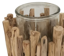 DKD Home Decor Portavelas Mediterraneo Blanco Rozado Madera Cristal 14 x 14 x 12 cm (6 Unidades)