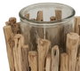 DKD Home Decor Portavelas Madera y Cristal Tronquitos Blanco Rozado