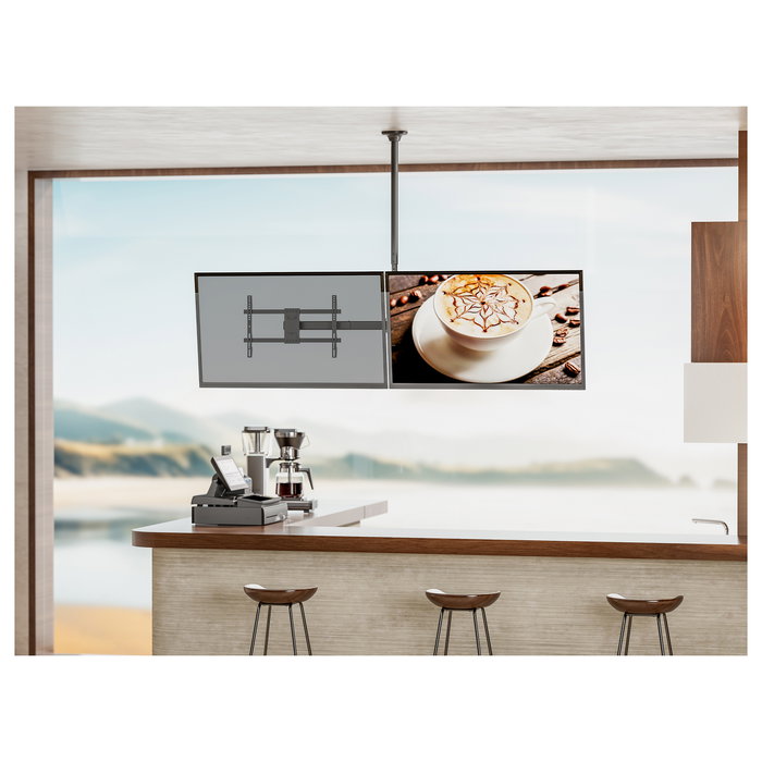EQUIP Soporte de Techo Dual para 2 Pantallas 32"-60" / Hasta 40 Kg por Pantalla / Giratorio 180 Grados / VESA 200x200 a 600x400 / Negro - 650376
