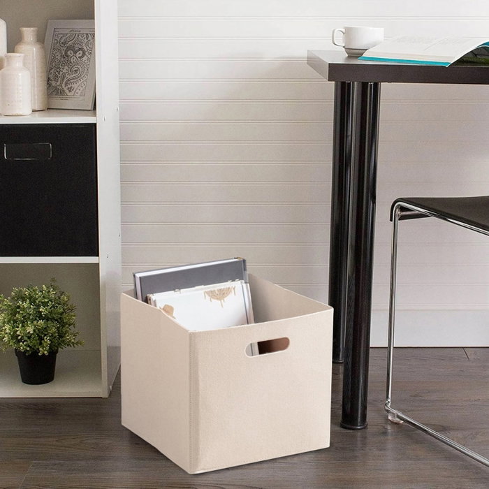 Aberto Design HMY-6369 Organizador de Escritorio de Fieltro Crema 24x24x24 cm Funcional y Elegante