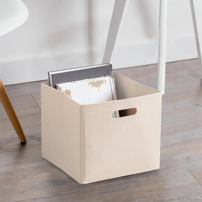 Aberto Design HMY-6369 Organizador de Escritorio de Fieltro Crema 24x24x24 cm Funcional y Elegante