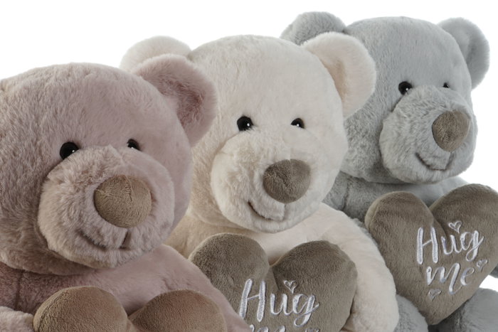 DKD Home Decor Surtido de 3 Peluches Oso Corazón (Azul, Rosa, Blanco) de Poliéster