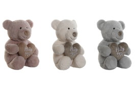 DKD Home Decor Surtido de 3 Peluches Oso Corazón (Azul, Rosa, Blanco) de Poliéster