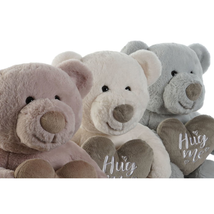 DKD Home Decor Surtido de 3 Peluches Oso Corazón (Azul, Rosa, Blanco) de Poliéster
