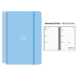 Senfort Agenda Anual 2027 Pastel con Espiral y Goma Azul