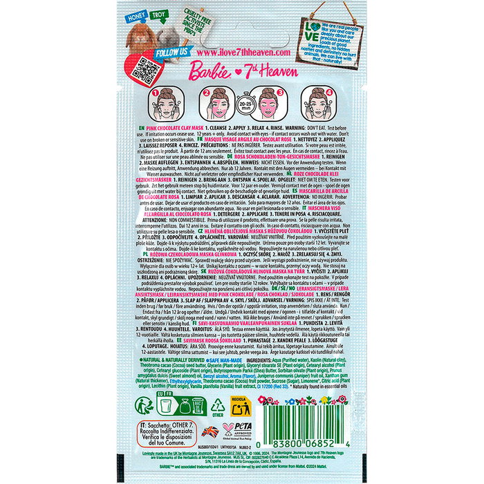7Th Heaven Mascarilla de Arcilla con Chocolate Rosa para Piel, Nutrición e Hidratación, 10 ml