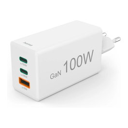 Hama 00201997 Cargador rápido GaN 65W, 2x USB-C PD, 1x USB-A QC, Blanco