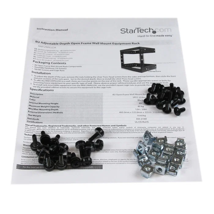 StarTech.com Rack de Pared Abierto 8U RK812WALLO Negro StarTech.com Rack de Pared Abierto 8U RK812WALLO Negro