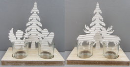 DKD Home Decor Portavelas de Madera y Metal con 2 Vasos