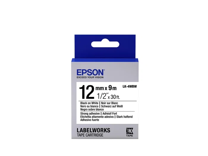 Epson LabelWorks LK-4WBW Cinta de etiquetas adhesiva fuerte Negro sobre Blanco 1,2 cm x 9 m Epson LabelWorks LK-4WBW Cinta de etiquetas adhesiva fuerte Negro sobre Blanco 1,2 cm x 9 m