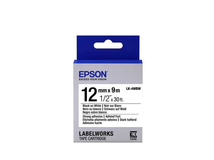 Epson LabelWorks LK-4WBW Cinta adhesiva resistente Negro sobre Blanco 1,2 cm x 9 m Epson LabelWorks LK-4WBW Cinta adhesiva resistente Negro sobre Blanco 1,2 cm x 9 m
