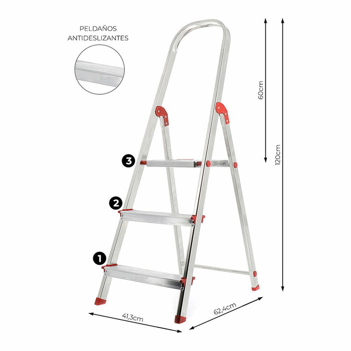 Rolser Escalera de Aluminio de 3 Peldaños, 59 cm Altura Plataforma