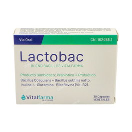 VITALFARMA Lactobac 30 Cap. Suplemento Simbiótico con Inulina y Lactospore para Flora Intestinal