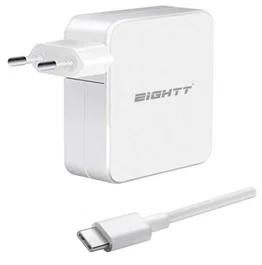 Eightt EC65 Cargador Universal USB-C 65W Carga Rápida, Voltaje Automático 5V/9V/12V/15V/20V, Compatible con Apple iPhone, iPad, MacBook, Laptops, Tablets, Blanco