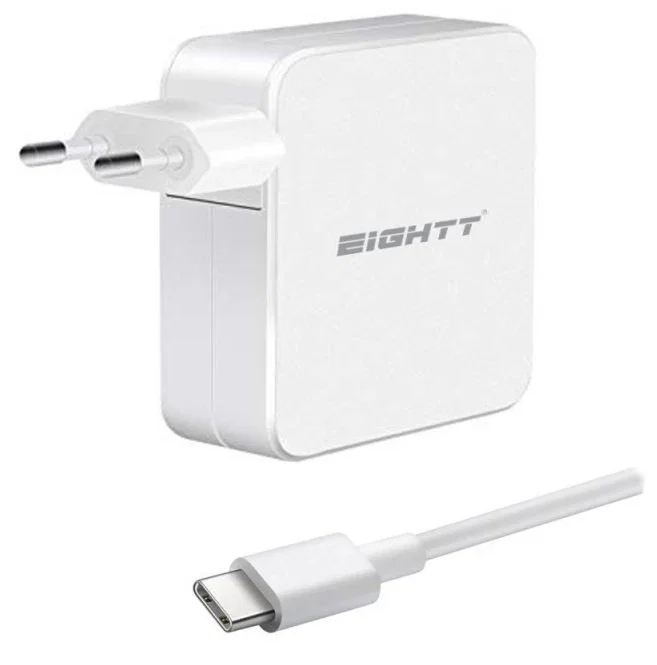 Eightt EC65 Cargador Universal USB-C 65W Carga Rápida, Voltaje Automático 5V/9V/12V/15V/20V, Compatible con Apple iPhone, iPad, MacBook, Laptops, Tablets, Blanco