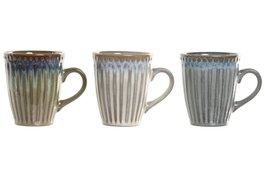 DKD Home Decor Juego de 3 Tazas de Gres Esmaltado 350 ml Surtidas