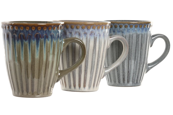 DKD Home Decor Juego de 3 Tazas de Gres Esmaltado 350 ml Surtidas DKD Home Decor Juego de 3 Tazas de Gres Esmaltado 350 ml Surtidas