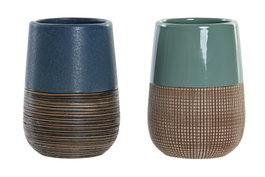 DKD Home Decor Vaso Gres Azul Verde 7.5 x 11 x 7.5 cm (12 Unidades)