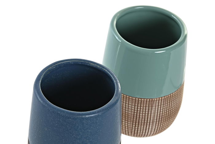 DKD Home Decor Vaso Gres Azul Verde 7.5 x 11 x 7.5 cm (12 Unidades)