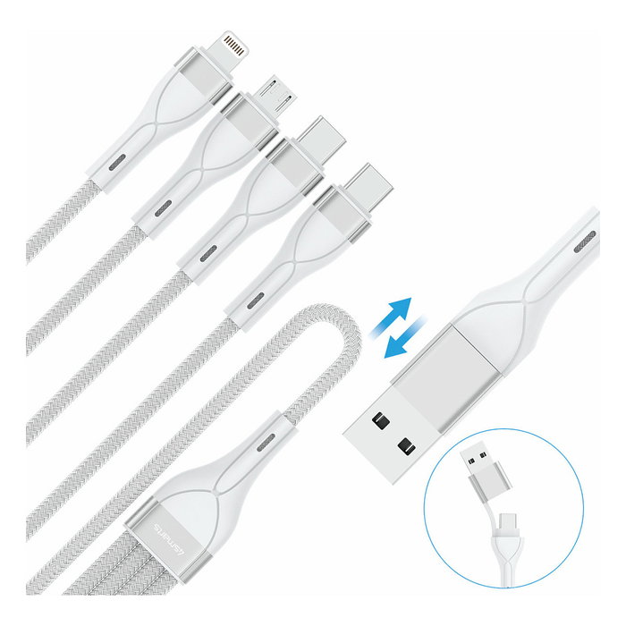 4smarts Cable de Carga USB-C/A 4en2 1.2m Blanco 541024