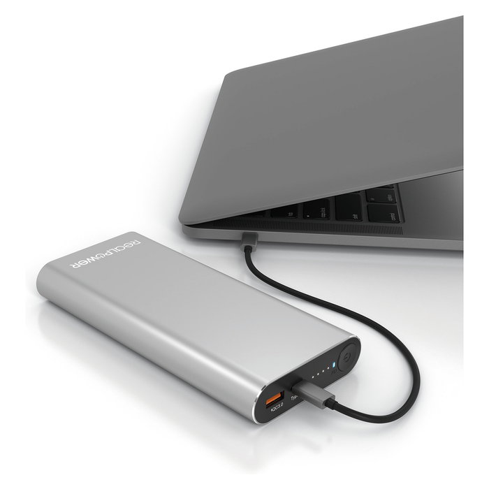 Realpower Powerbank PB-20000PD Pro, 20000mAh, Power Delivery 100W, Quick Charge 3.0, Carcasa Aluminio, Incluye Cable USB-C