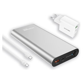 Realpower Powerbank PB-20000PD Pro, 20000mAh, Power Delivery 100W, Quick Charge 3.0, Carcasa Aluminio, Incluye Cable USB-C