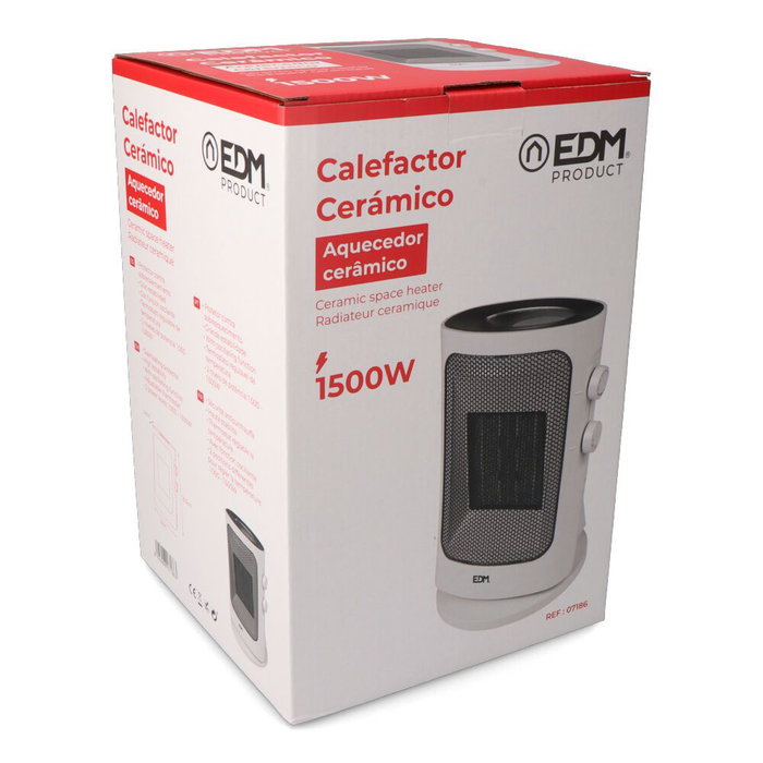 Edm Calefactor Vertical Oscilante 1000-1500W Blanco con Termostato y Protección