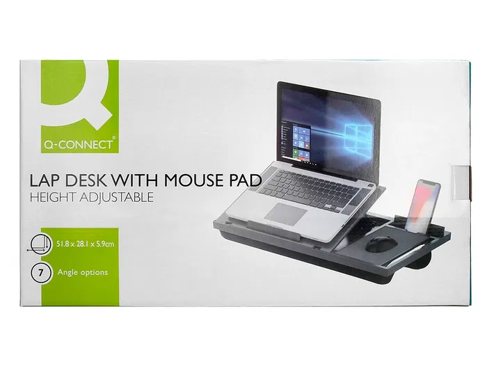 Q-connect Soporte Portátil Multifuncional Ajustable Hasta 17 Pulgadas, Soporte Movil y Ratón, 7 Ángulos, Negro