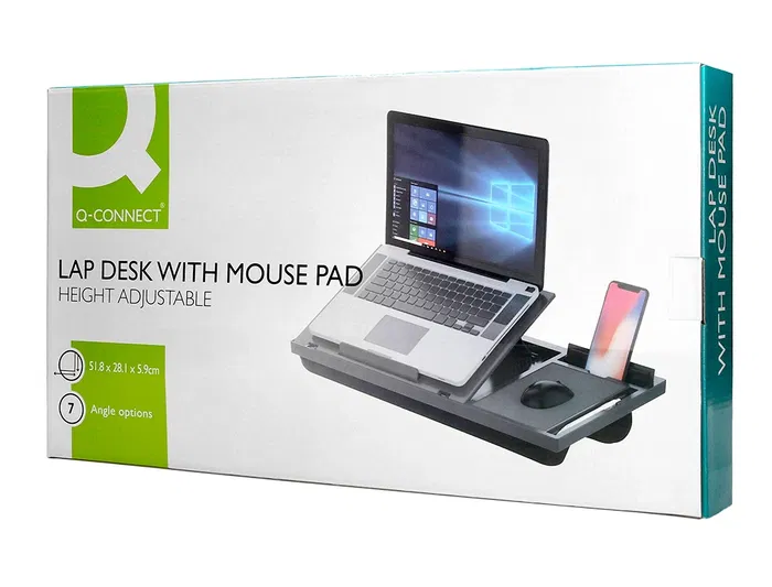 Q-connect Soporte Portátil Multifuncional Ajustable Hasta 17 Pulgadas, Soporte Movil y Ratón, 7 Ángulos, Negro