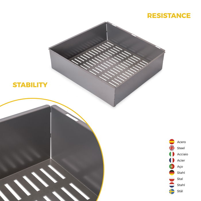Emuca Kit de cajón metálico y bastidor regulable Quartz para armarios, guías de cierre suave y extracción total, Módulo 60cm, Acabado Titanio