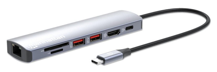 MANHATTAN 7-in-1 4K USB-C Dockingstation HDMI, USB, Ethernet y Lector de Tarjetas