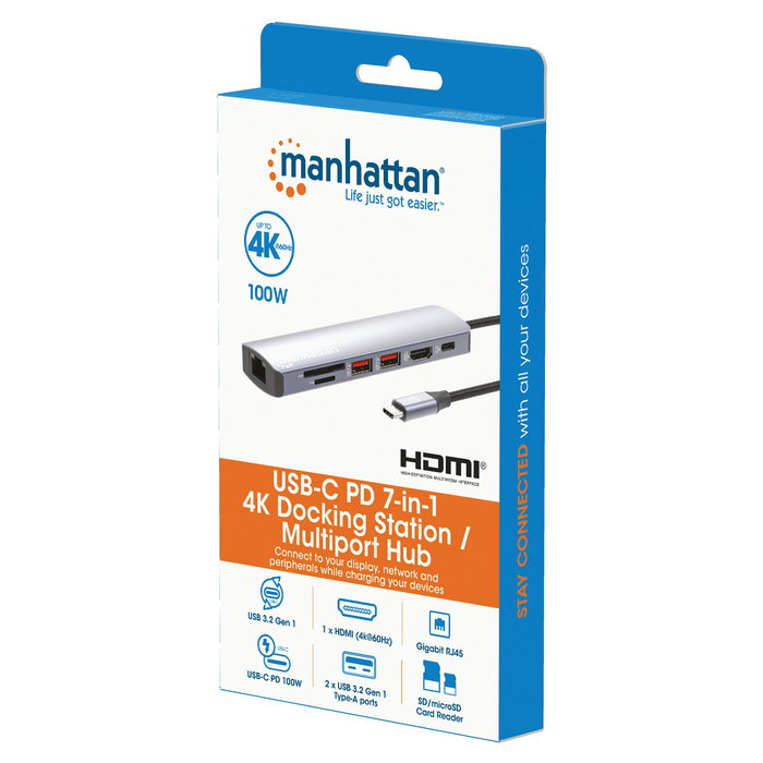 MANHATTAN 7-in-1 Dockingstation USB-C con 1xHDMI y 2xUSB 10Gb/s MANHATTAN 7-in-1 Dockingstation USB-C con 1xHDMI y 2xUSB 10Gb/s