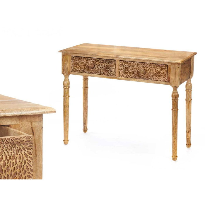 Giftdecor Mesa Recibidor 2 Cajones Hojas Natural Marrón