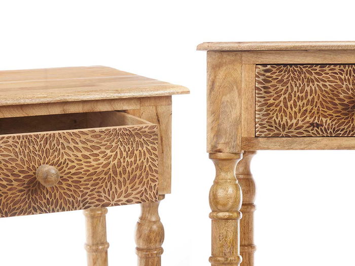 Giftdecor Mesa Recibidor 2 Cajones Hojas Natural 98x77x42 cm