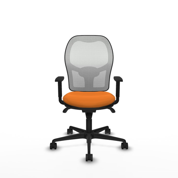 Silla de oficina Jorquera con mecanismo Sincro tapizada con Similpiel color Naranja y malla color Blanco. Equipada con lumbar 1D, Brazos 1D y Ruedas 65mm nailon Silla de oficina Jorquera con mecanismo Sincro tapizada con Similpiel color Naranja y malla color Blanco. Equipada con lumbar 1D, Brazos 1D y Ruedas 65mm nailon