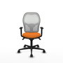 Silla de oficina Jorquera con mecanismo Sincro tapizada con Similpiel color Naranja y malla color Blanco. Equipada con lumbar 1D, Brazos 1D y Ruedas 65mm nailon