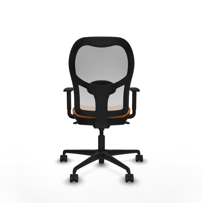 Silla de oficina Jorquera con mecanismo Sincro tapizada con Similpiel color Naranja y malla color Blanco. Equipada con lumbar 1D, Brazos 1D y Ruedas 65mm nailon Silla de oficina Jorquera con mecanismo Sincro tapizada con Similpiel color Naranja y malla color Blanco. Equipada con lumbar 1D, Brazos 1D y Ruedas 65mm nailon