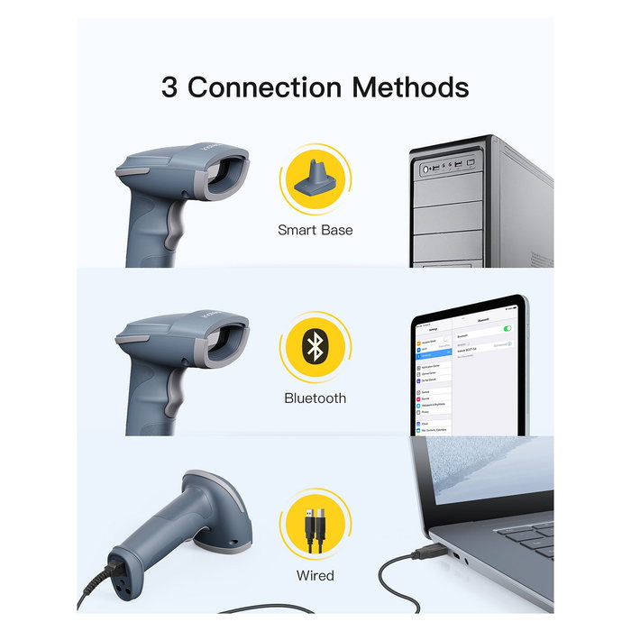 Inateck Lector de Códigos de Barras Portátil BCST-54_blue, Escáner CMOS 1D/2D Inalámbrico y Cableado, Bluetooth, USB, Lector de Códigos 1D y 2D, Color Azul