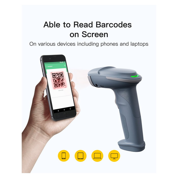 Inateck Lector de Códigos de Barras Portátil BCST-54_blue, Escáner CMOS 1D/2D Inalámbrico y Cableado, Bluetooth, USB, Lector de Códigos 1D y 2D, Color Azul