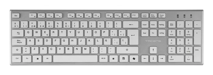 Tacens ZENITH 6ZENITHWES Combo Inalámbrico IA 3 en 1, Teclado Español QWERTY de Perfil Bajo con Tecla Copilot, Ratón Óptico 3200 DPI, Alfombrilla Nanotextil, Plata y Blanco