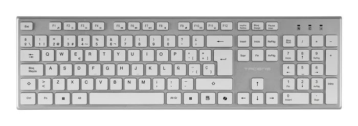 Tacens ZENITH 6ZENITHWES Combo Inalámbrico IA 3 en 1, Teclado Español QWERTY de Perfil Bajo con Tecla Copilot, Ratón Óptico 3200 DPI, Alfombrilla Nanotextil, Plata y Blanco